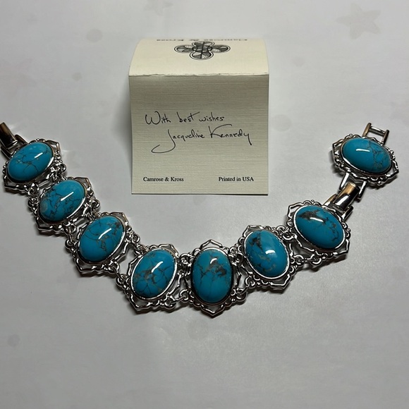 Jacqueline Kennedy Camrose and Kross JBK Faux turquoise link bracelet vintage - Picture 2 of 9